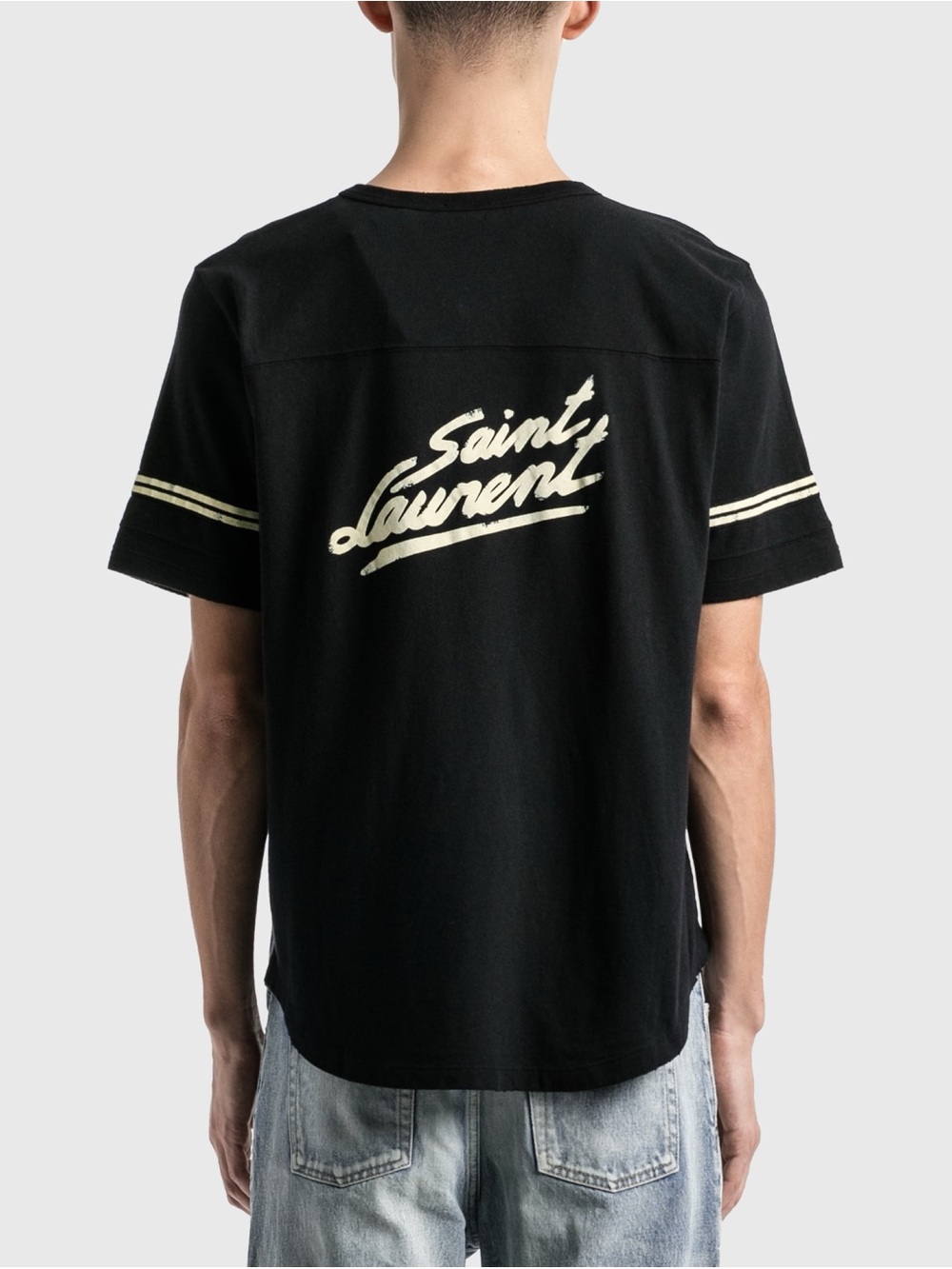 Authentic Saint Laurent 50's Signature steiped Logo Destroyed T-Shirt Tee Medium